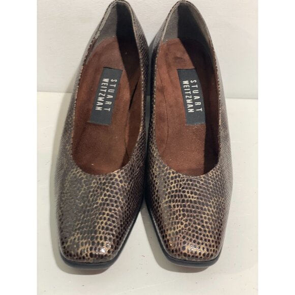 Stuart Weitzman Brown Snakeskin Leather Block Heel Pumps Size 6B Made Spain - Picture 2 of 14